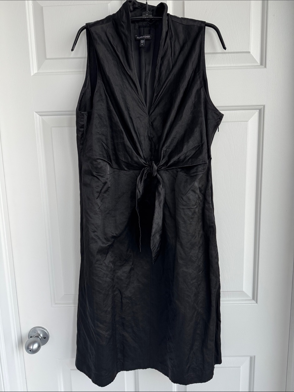 Eileen Fisher Black Sleeveless Dress with Front Tie